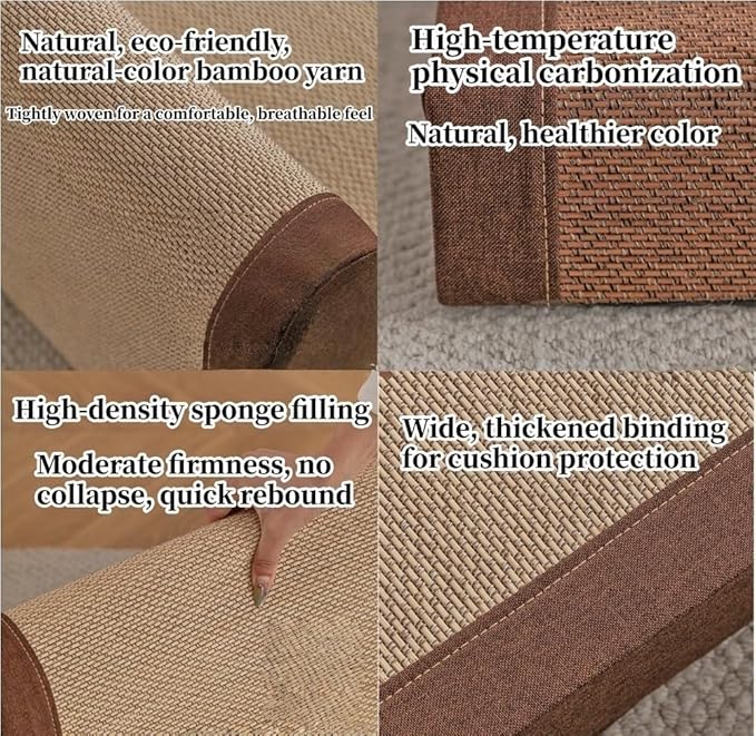 Vintage Floor Chair, Low Meditation Chair with Padded Backrest, Comfortable Ergonomic Lounge Seat, Bamboo Silk Legless Reading Chair for Balcony, Bay Window, Living Room & Bedroom(Brown,51*40*35cm)