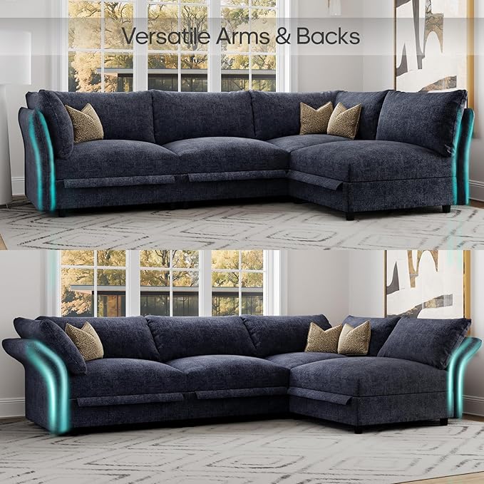 DreamDashio 226" Oversized Modular Sectional Sofa for Living Room, U Shaped Deep Sectional Couch with Storage Seat, Versatile Armrest, High Backrest, 12 Seater, Dark Grey Chenille