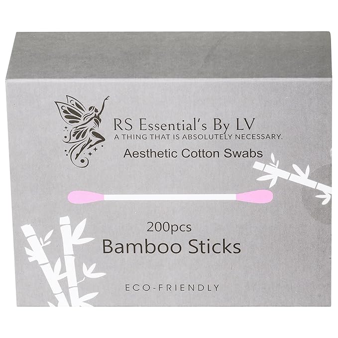 RS ESSENTIAL'S BY LV: Aesthetic Cotton Swabs Sticks Ear Swabs Bamboo swabs 200 Count Cotton Buds In 5 Colorful Colors (Pink)