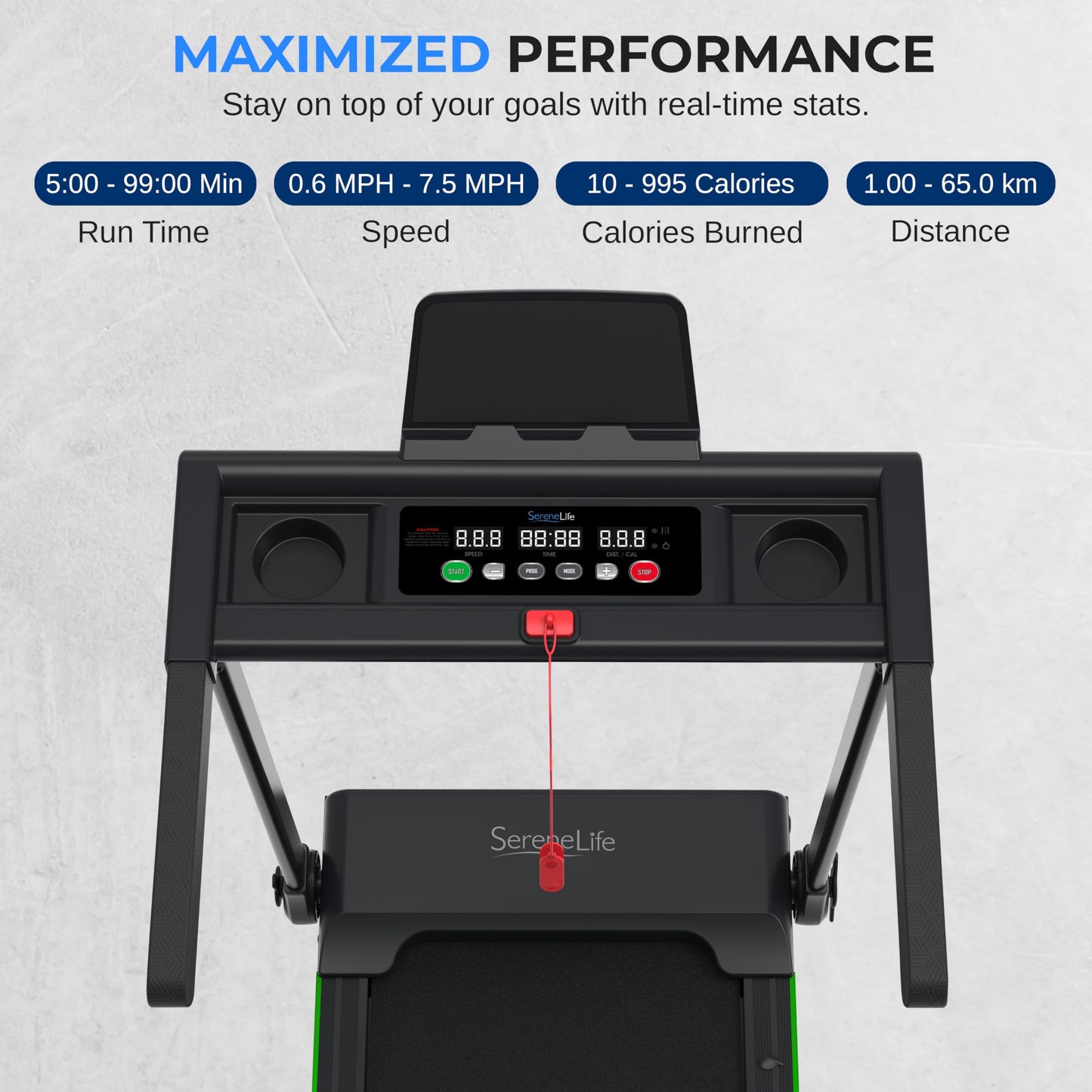 SereneLife Foldable Treadmill 2.5HP | Folding Running Machine with 12 Preset Programs, LED Display, Tablet Holder, Shock Absorption, & 0.6-7.5 MPH Speed | Supports 265 lbs | Indoor Home Gym