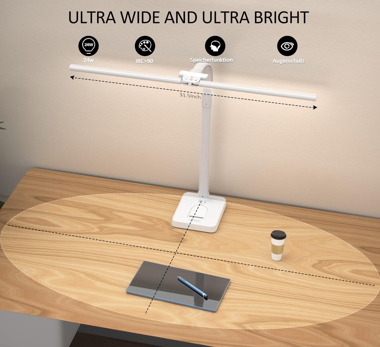 Ksunun Double Head LED Desk Lamp, Architect Desk Lamps for Home Office, 24W Brightest Workbench Office Lighting-5 Color Modes and 5 Dimmable Eye Protection Modern Desk Lamp (White-Desktop, Big)