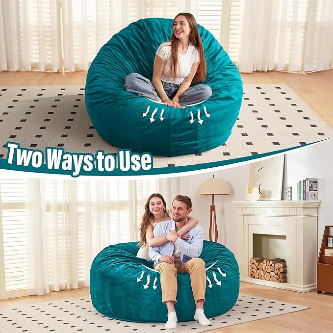 HABUTWAY Bean Bag Chair: Giant 6' Memory Foam Furniture Bean Bag Chair with Microfiber Cover - 6Ft,Sea Blue