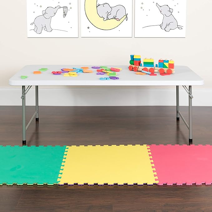 EMMA + OLIVER 4.93' Kids Folding Activity Table for Classrooms and Home, Heavy-Duty Rectangular Plastic Classroom Table fo...