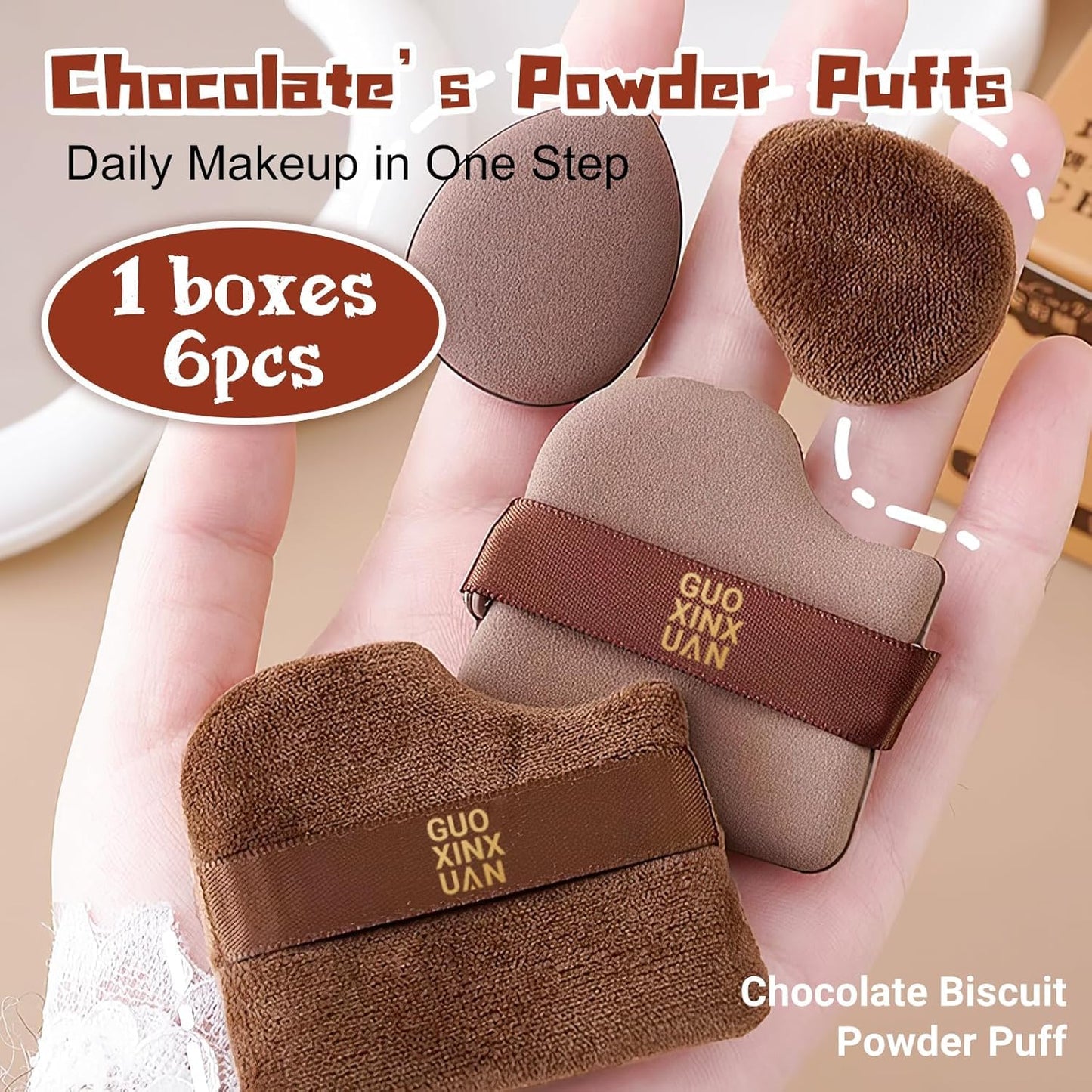 2 Box of 12 Pcs Guoxiaoniu Makeup Puff, Guoxiaoniu Chocolate Color Quick Makeup Mini Foundation Puff Set, Sponge Cushion Puff fo