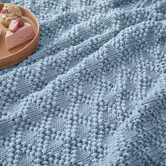 Knitted Weighted Blanket for Adult, Chunky Knit Weighted Throw for Sleep 80"*87" 20lbs, Cooling Breathable Machine Washable Heavy Blanket for Room Decor (HazeBlue, King)