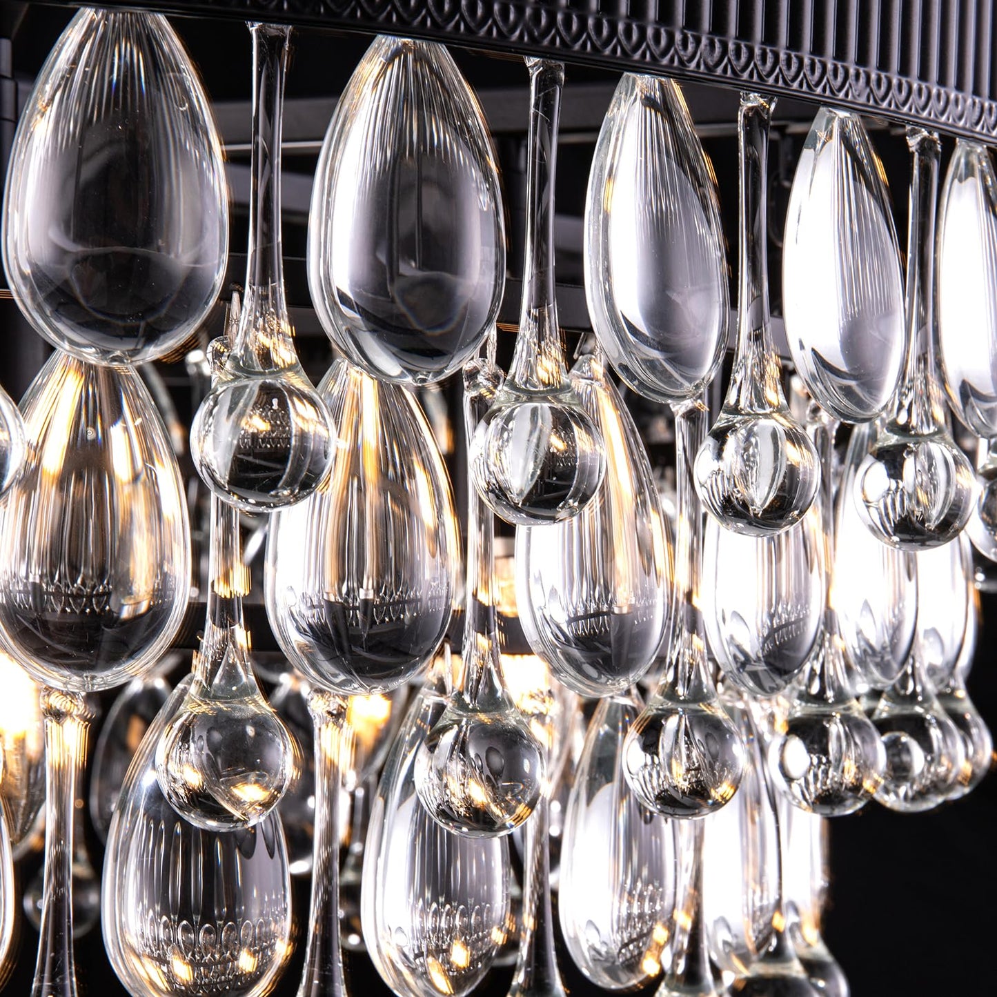 TOCHIC Crystal Chandeliers, 6-Light 3 Tiers Black Crystal Chandelier Light, Modern Farmhouse Luxury Light Fixture for Bedroom, Dining Room, Kitchen Island, Living Room, Entryway, 28"