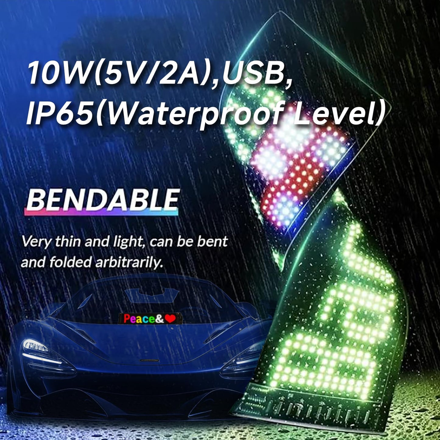 Devil Eyes LED Car Windshield Sign, Programmable Bluetooth APP Control, Custom Text Pattern Animation Flexible LED Matrix Panel USB Powered, High-Brightness Durable for Car Motorcycle SUV Truck Windshield Decor Car Enthusiasts (15''x4'')