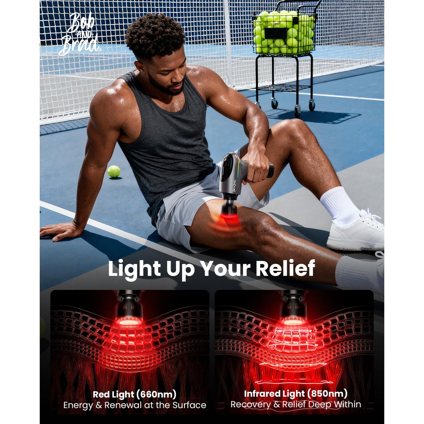 BOB AND BRAD A2 Ultra Deep Tissue Massage Gun with Red Light & Infrared Heat, FSA-HSA Eligible, Pro Percussion Muscle Massager for Athletes, Back, Leg & Full Body Pain Relief with Smart Force Sensor