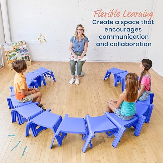 ECR4Kids Linking Stool Set, Flexible Seating, Blue, 4-Piece