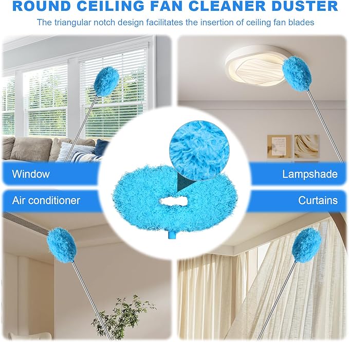 Storystore Ceiling Fan Cleaner Duster with Extension Pole, Adjustable from 13 to 84 Inches, Removable Fan Blade Cleaner (Blue-7FT)