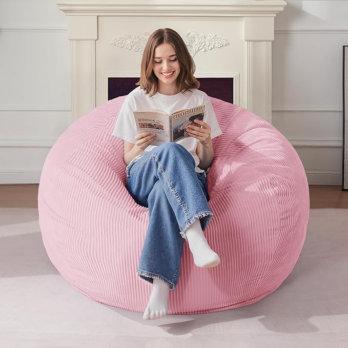 Homguava 4FT Bean Bag Chair for Adults,Teardrop Bean Bags Big Beanbag Chair with Memory Foam Filled and Ultra Soft Removable Corduroy Cover for Living Room, Bedroom (Light Pink)