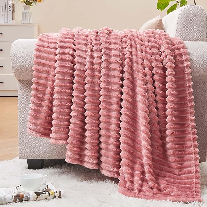 BEDELITE Fleece Throw Blanket for Couch – 3D Ribbed Jacquard Soft and Warm Decorative Fuzzy Blanket – Cozy, Fluffy, Plush ...