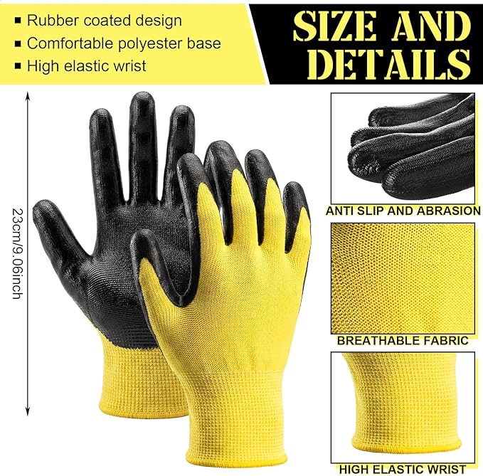Gardening Gloves for Men Women Breathable Rubber Coated Working Gloves for Gardening, 9.1 Inch