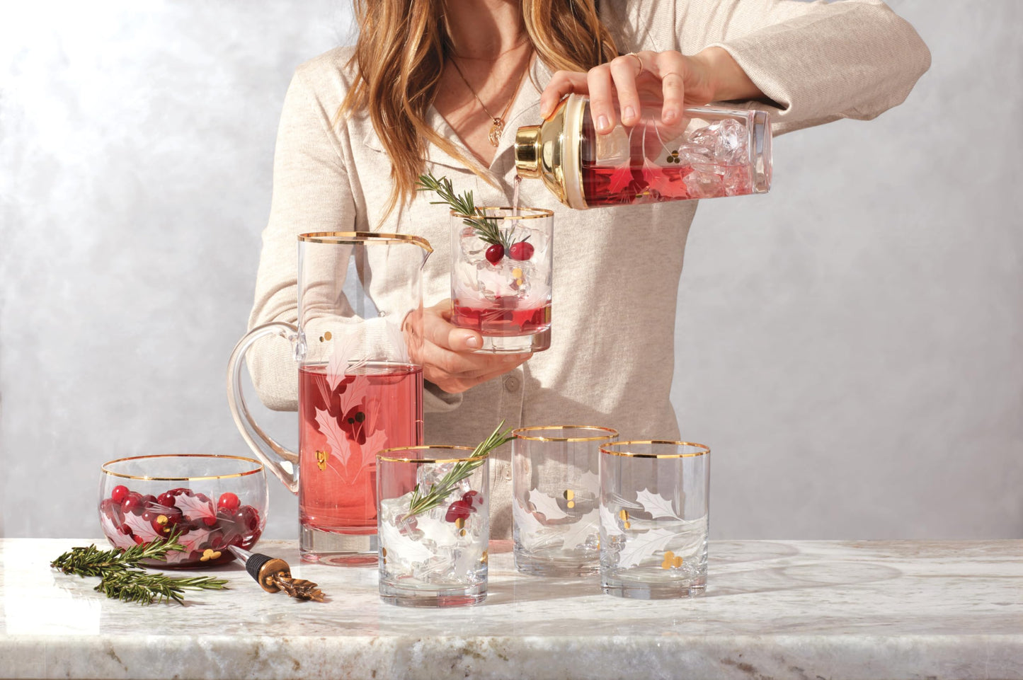 Lenox 886861 Holiday Gold 4-Piece Double Old Fashioned Set, Christmas Theme