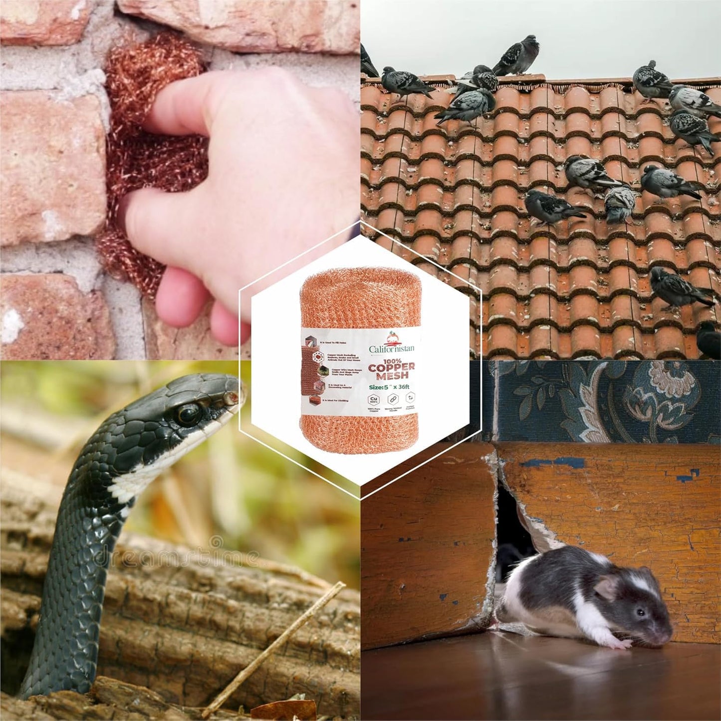 Californistan Copper Mesh Rodent Control, 5in x 36ft- Rustproof Copper Mesh Roll for Rodent, Bat & Snail - Perfect for Hole Blocking, Gardening & Sealing Water Opening - Plus Bonus Scissor & Gloves