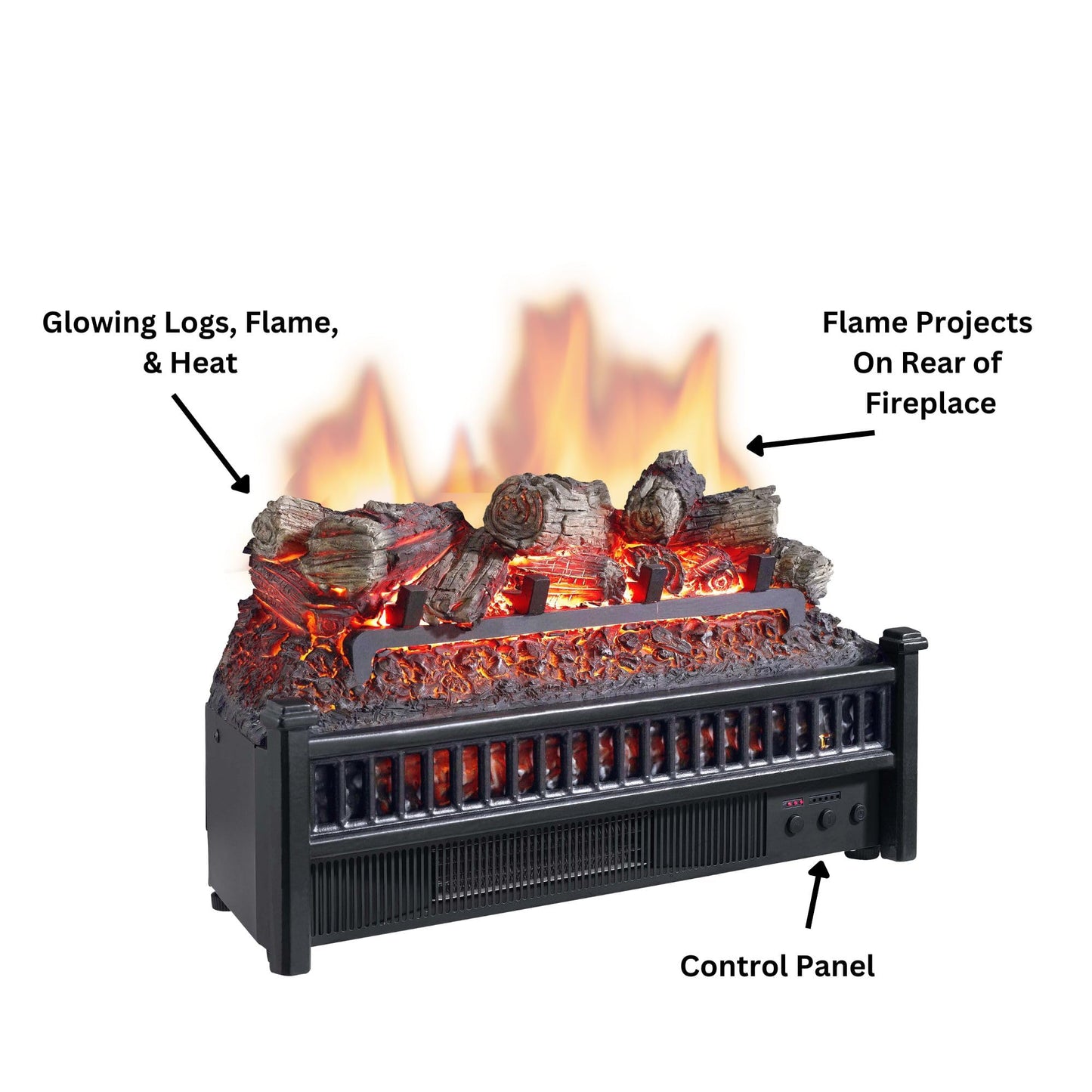 Comfort Glow Electric Log Set with Heater, Length: 9in, Width: 23in, Height: 13in, Black