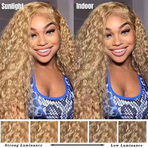Habiliana Human Hair Wig 200% Density HD Gold Brown Deep Wave Wigs Human Hair Real Full Large Lace 4x4 Gold Brown Curly Wigs Pre Plucked for Black Women