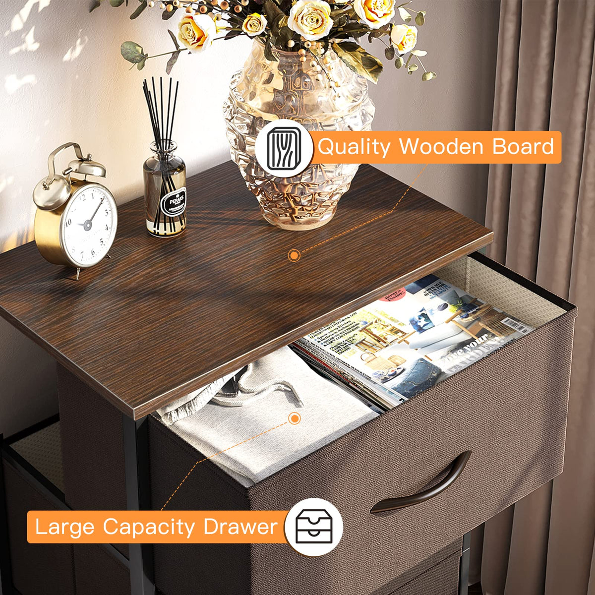 ODK Dresser for Bedroom with 4 Storage Drawers, Small Dresser Chest of Fabric Drawers with Sturdy Steel Frame, Wood Top, Brown
