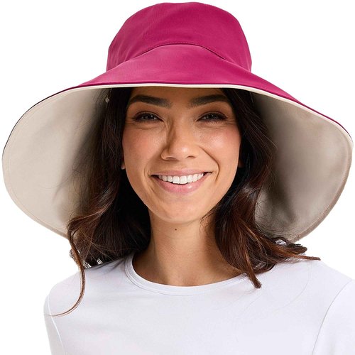 Solbari Ultra Wide Brim Sun Hat UPF50+ Packable UV Sun Protection Hats with Full Coverage Brim, Burgundy/Beige, Small-Medium
