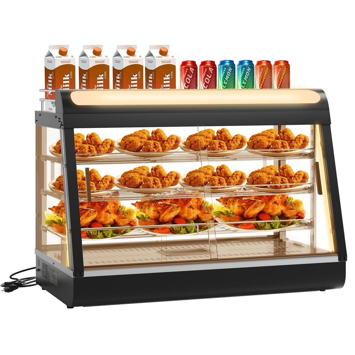 Whalefall Countertop Food Warmer with top Holder, 35 inch Commercial Food Warming Cabinet, tri-Color Lighting, w/Thermometer and Adjustable Thermostat for Cafeteria Kitchens Restaurants