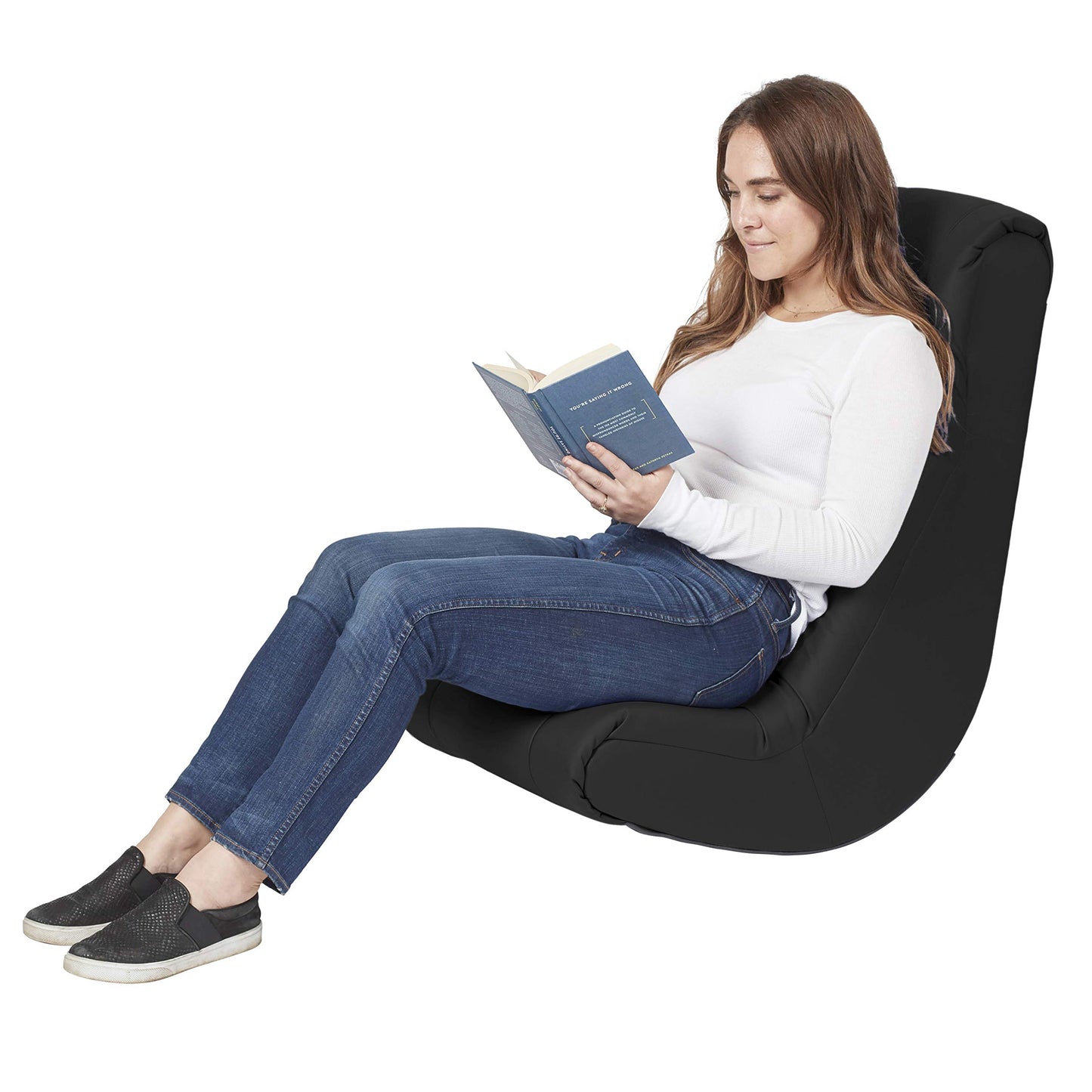 Factory Direct Partners Soft Tufted Floor Rocker - Cushioned Ground Chair for Kids Teens and Adults - Great for Reading, Gaming, Meditating, TV - Black, 10488-BK