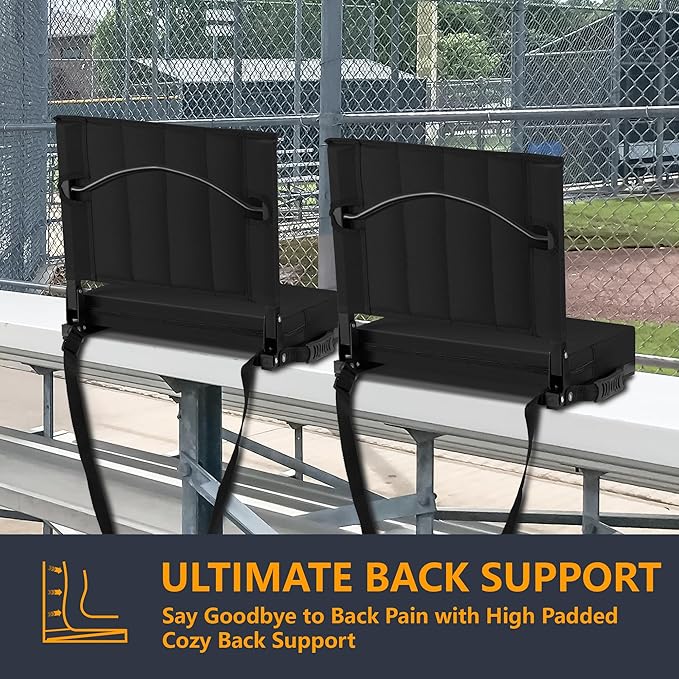 Halituny Stadium Seat for Bleachers with Back Support, Portable Bleacher Seat with Wide Comfy Padded Cushion, Metal Hook, Folding Stadium Chair with Shoulder Strap, Carry Handle, Cup Holder