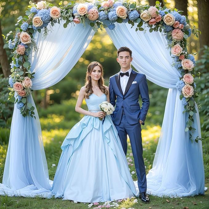 Wedding Arch Draping Fabric, 1 Panel 18FT Baby Blue Sheer Backdrop Curtain Chiffon Fabric Drapery Voile Scarf Draping Panels for Wedding Archway Ceremony Curtain Valance Party Decoration