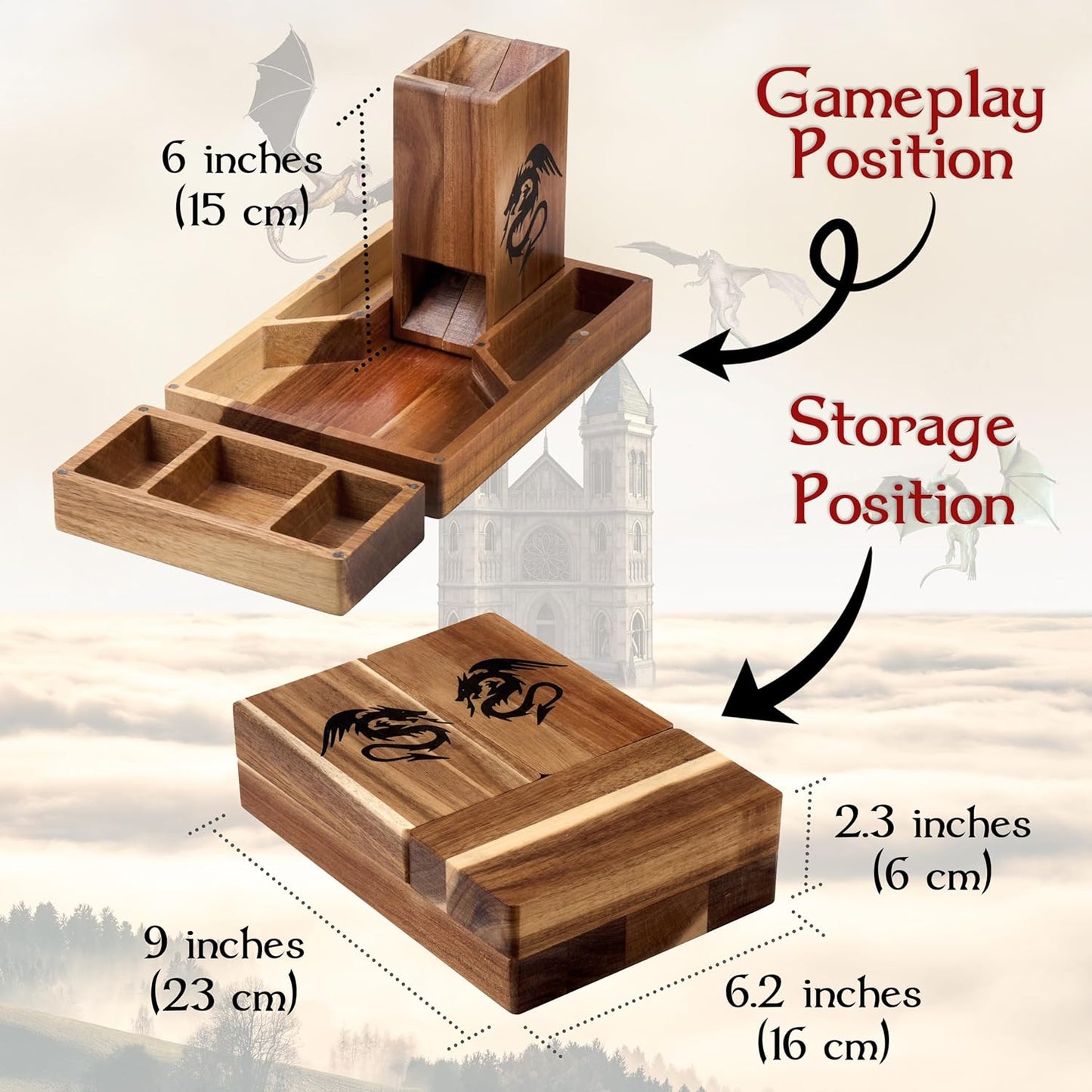 Wooden Magnetic Dice Tower with Tray - Dungeons and Dragons Accessory - Portable Dice Roller for Tabletop RPG - DND Gifts