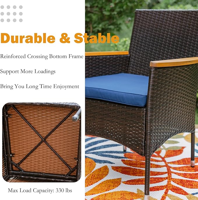 Sophia & William Rattan Patio Chairs Set of 6, 6 Pcs Wicker Outdoor Dining Chairs with Seat Cushions & Wood Armrest