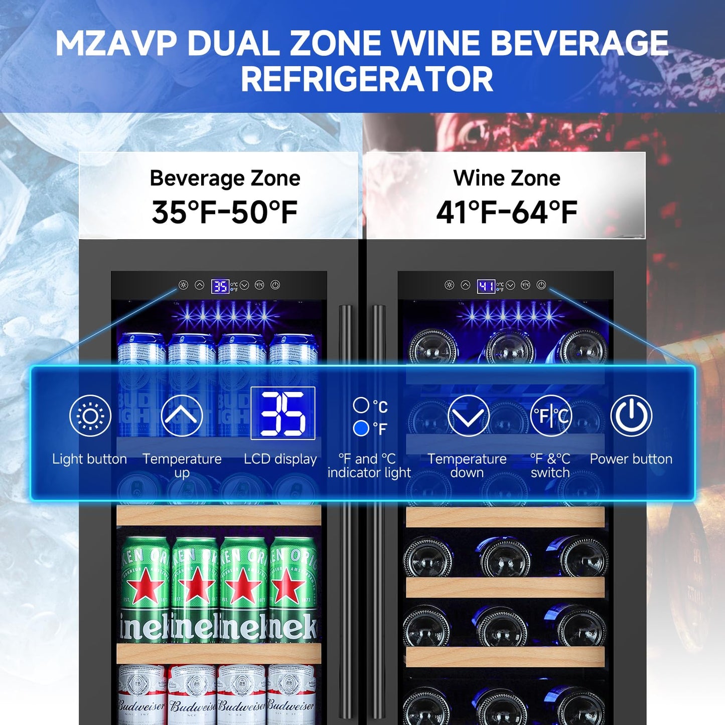 MZAVP 30 Inch Wine and Beverage Refrigerator, Dual Zone Wine Beverage Cooler, 30" Wine Cooler Under Counter or Freestanding Wine Beer Fridge with Upgraded Cooling, Holds 30 Bottles and 110 Cans, Black