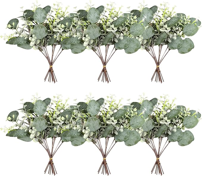 ZeKonan 40 Pcs Artificial Greenery Eucalyptus Stem Silver Dollar Leaves Baby Eucalyptus Leaves Suitable for Family Wedding...