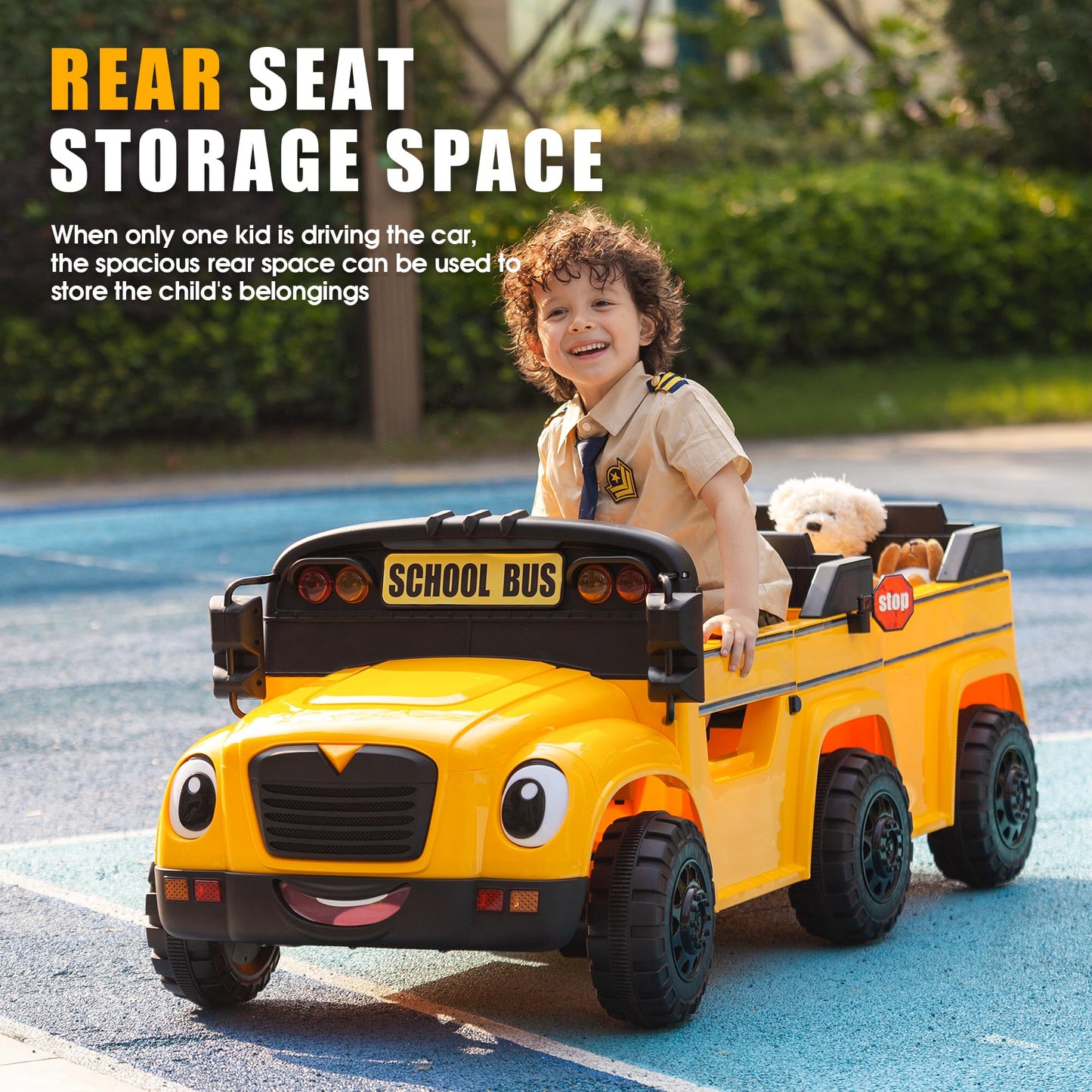 TOBBI 2 Seater Kids Eletric Ride on School Bus Toy, 35W-4WD Battery Powered Car with Remote Control/6 Wheels/Horn/LED/Music for Toddlers 3-8 Years, Yellow