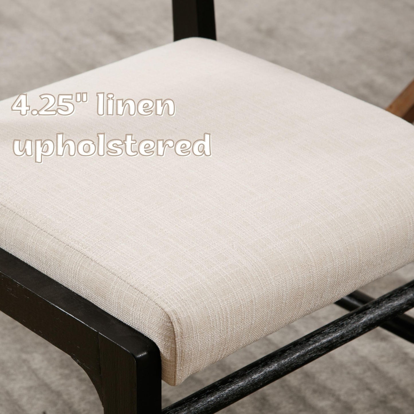 BESTANO Beige Linen Upholstered Dining Chairs Set of 2 Farmhouse Black Wooden Kitchen Dining Chairs Armless Side Chairs with Back