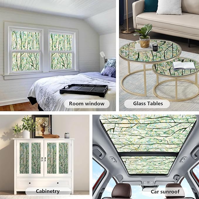Finnez Window Privacy Film Window Film 3D No Glue Glass Sticker for Glass Door Home and Office Heat Control Anti UV (45.2 Inch x 13.1 Feet, Rainbow Grove)