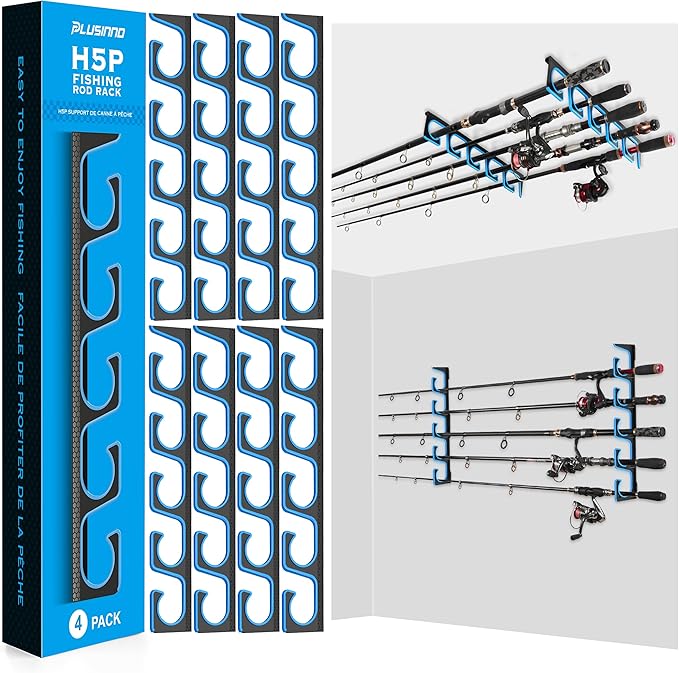 PLUSINNO H5P Fishing Rod/Pole Holders for Garage, Wall or Ceiling Mounted Fishing Rod Holder with Soft Protective Pad, Fis...
