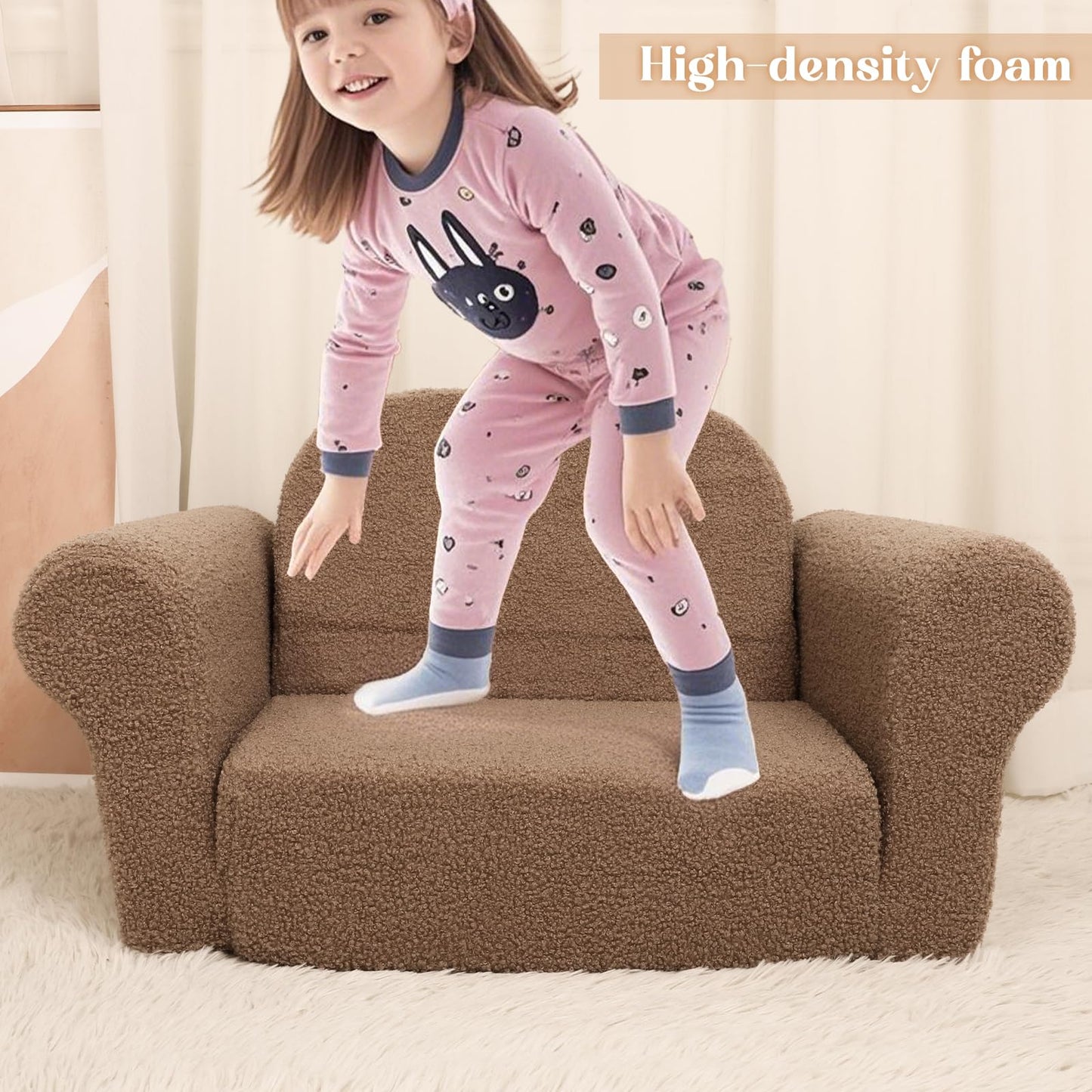 Hrebr Chairs for Toddler, 2-in-1 Toddler Soft Teddy Baby Couch Fold Out, Convertible Chair to Lounger for Girls and Boys|Safety Certified | Gift for Children