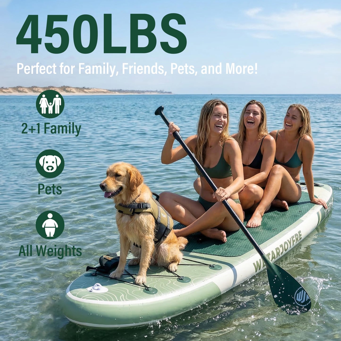 Wetarjoyfre Inflatable Paddle Board 11'×33"×6" SUP Board for Adults, 17Lbs Ultra-Light Stand Up Paddleboard with 550Lbs Capacity, Non-Slip Deck & Complete Accessories for Youth & Pets