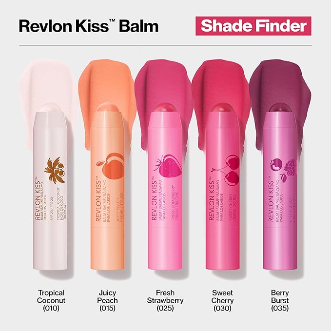 Revlon Lip Balm, Kiss Tinted Lip Balm, Face Makeup with Lasting Hydration, SPF 20, Infused with Natural Fruit Oils, 030 Sweet Cherry, 0.09 Oz (Pack of 2)