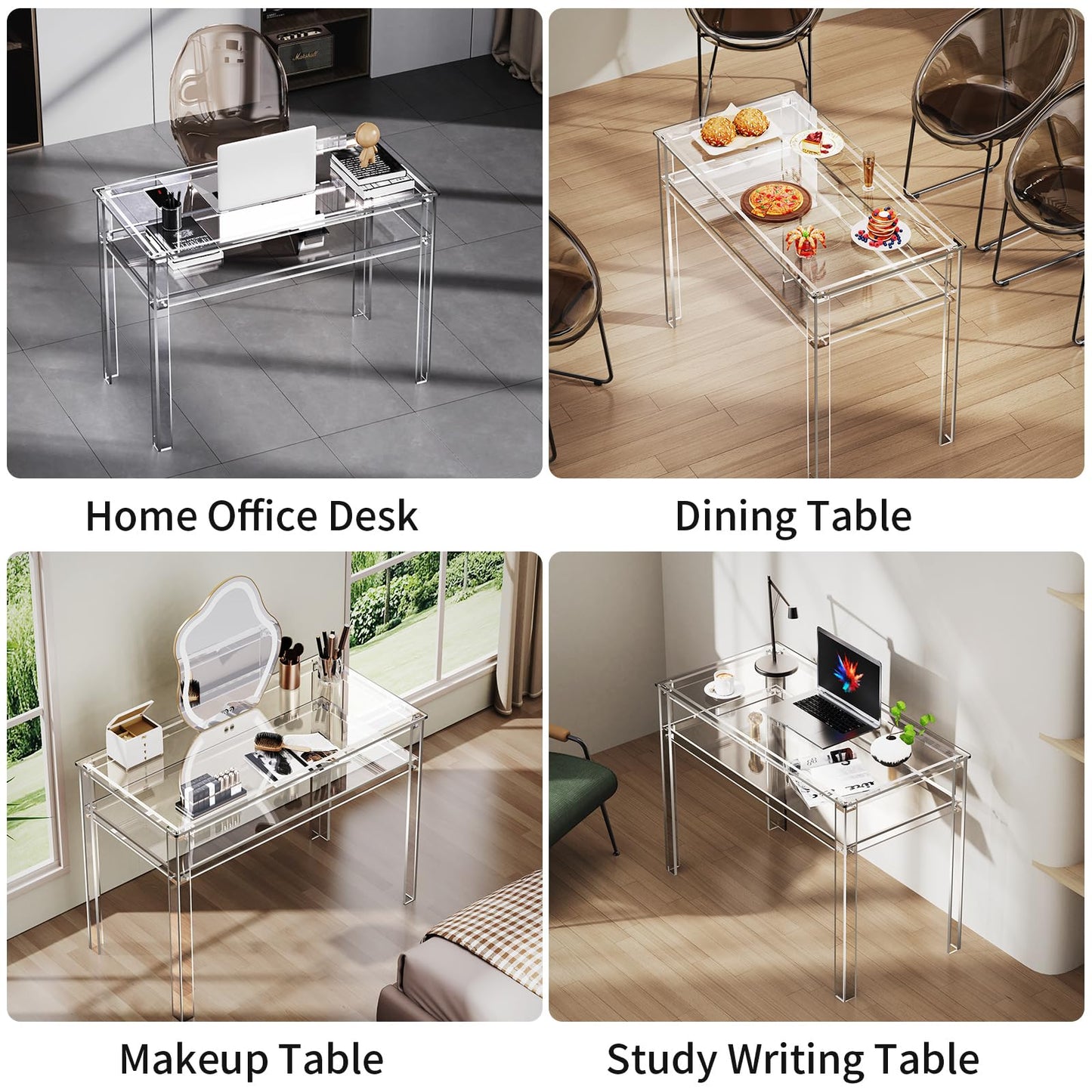 solaround Clear Acrylic Desk with Open Storage, Home Office Computer Writing Desk Office Study Table (Clear, 39.4'' x 19.7'' x 29.5'')