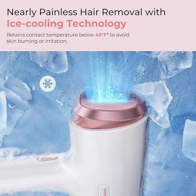 IPL Laser Hair Removal Device - 41°F Ice Cooling Painless Laser for Women Men, Face Body Bikini, 21J Energy, 96% Hair Reduction, At-Home Professional Results
