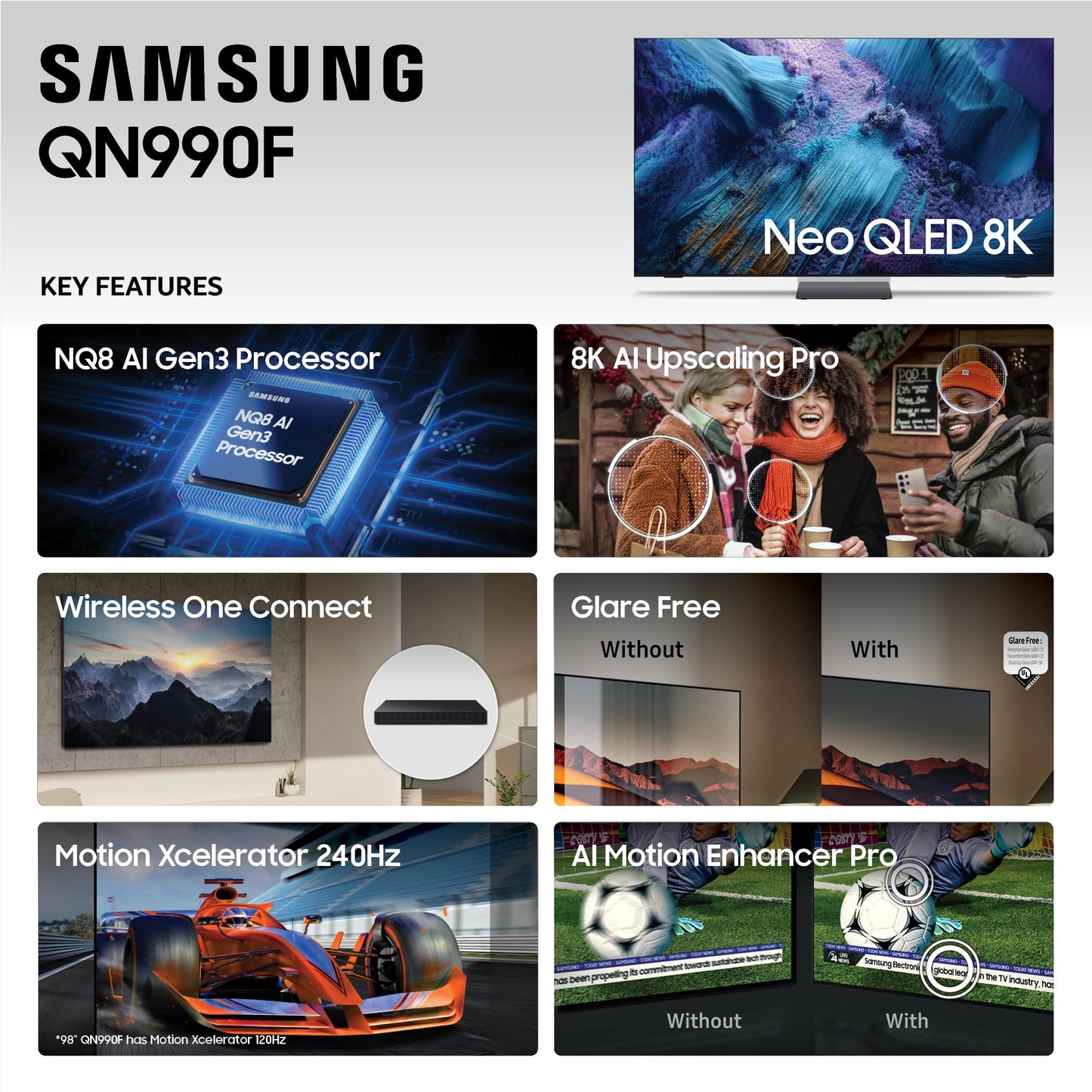 Samsung 65-Inch Class Neo QLED QN990F 8K Mini LED Smart TV (2025 Model) NQ8 AI Gen3 Processor, Upscaling Pro, Wireless One Connect, Glare Free, Samsung Vision AI, Alexa Built-in
