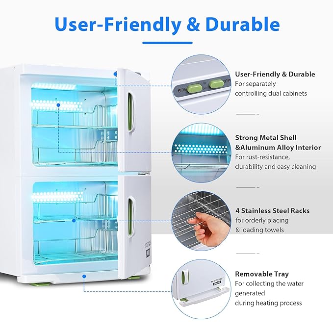 BYOOTIQUE Hot Towel Warmer Cabinet for Barber Shop, 46L Extra Large Capacity, 2in1 Professional Double Door Towel Warmer Heater Machine for Massage,Barbers,Facial Spa, Hair Salon, Estheticians, White