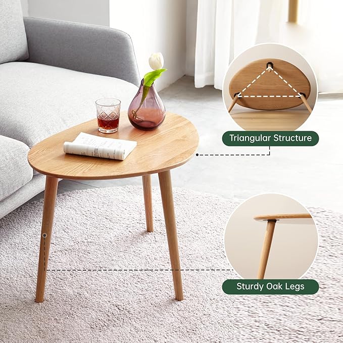 Vadisun Small Oval Coffee Table, 33.5" Mid Century Modern Coffee Table for Living Room, 100% Solid Oak Wood Side Table, Center Table (Original Wood Color, 33.46''Wx22.83''Dx15.74''H)