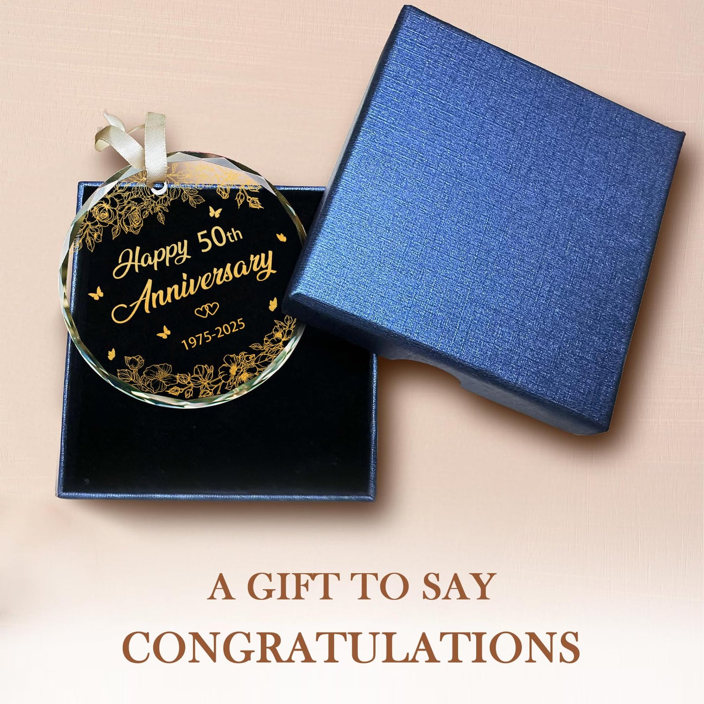 50th Wedding Anniversary Ornament, 50th Anniversary Wedding Gift, 50 Years As Mr. & Mrs. Gift for 50 Years Couple Husband Wife Married Parents Grandparents Friends 2025 - Glass Ornament 3"