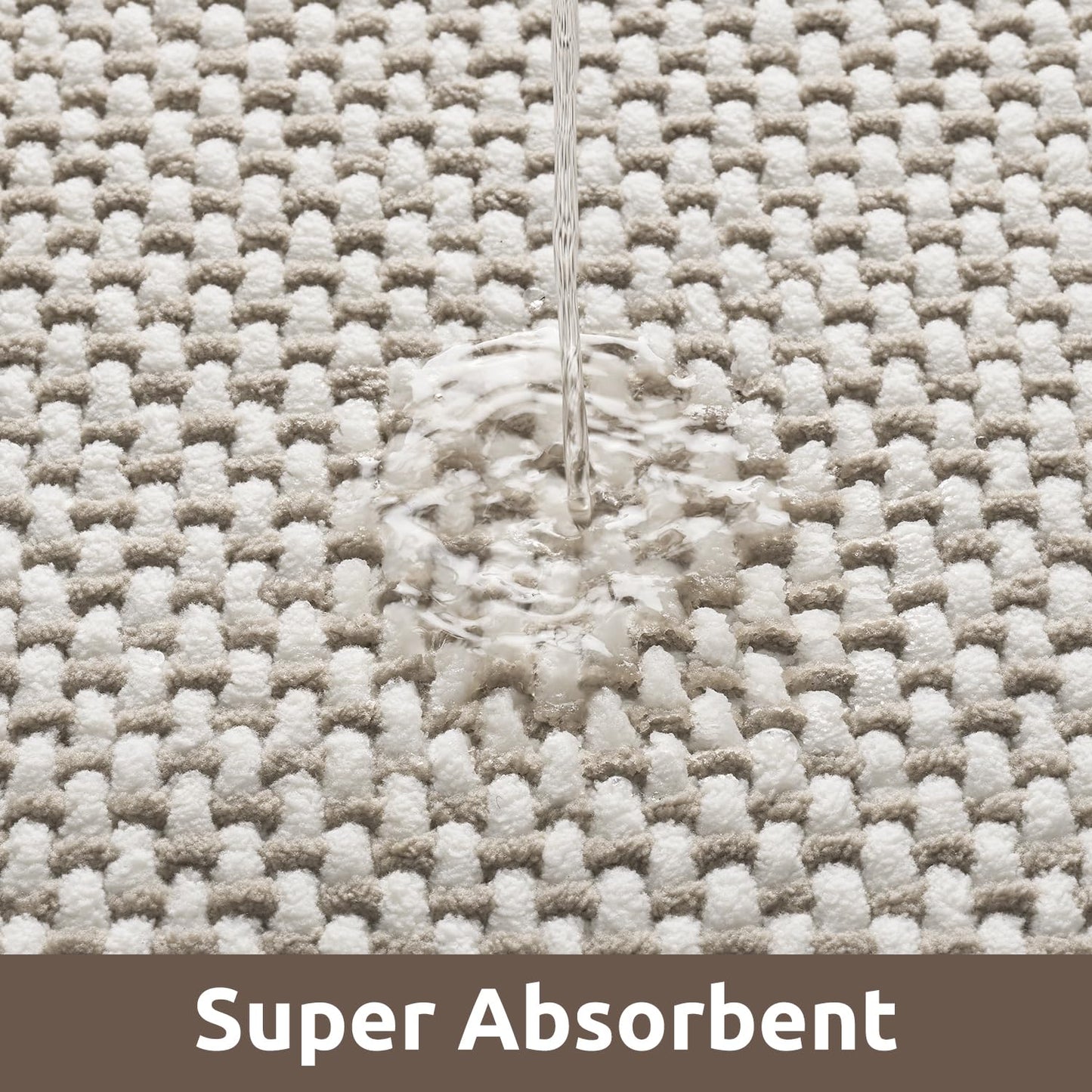 AMOAMI Chenille Bath Mat Super Absorbent Bathroom Mat Quick Dry Bath Mats for Bathroom Rubber Backed, Beige& White, 17"x24"