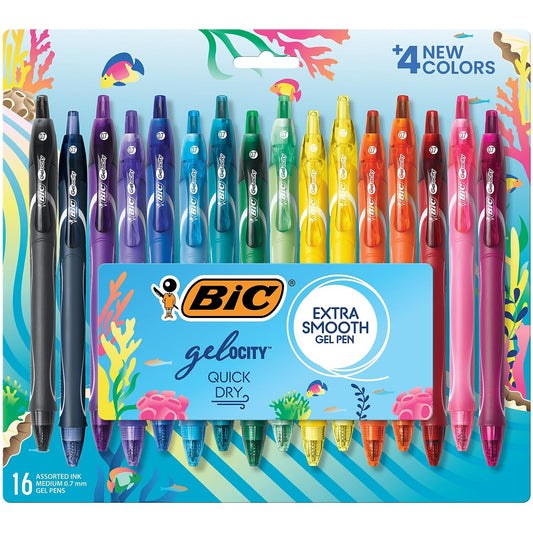 BIC Gelocity Quick Dry Ocean Themed Gel Pens, Medium Point (0.7mm), 16-Count Gel Pen Set, Colored Gel Pens for Note Taking and Journaling