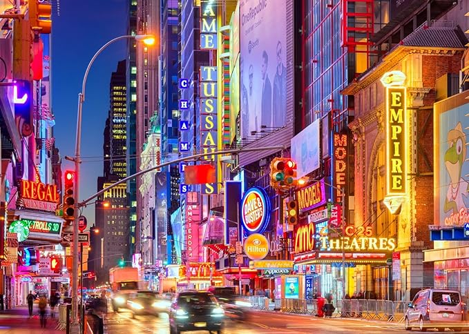 Loccor 8x6ft Fabric New York City Backdrop Manhattan 42nd Street Night Theaters Stores Photography Background Time Square ...