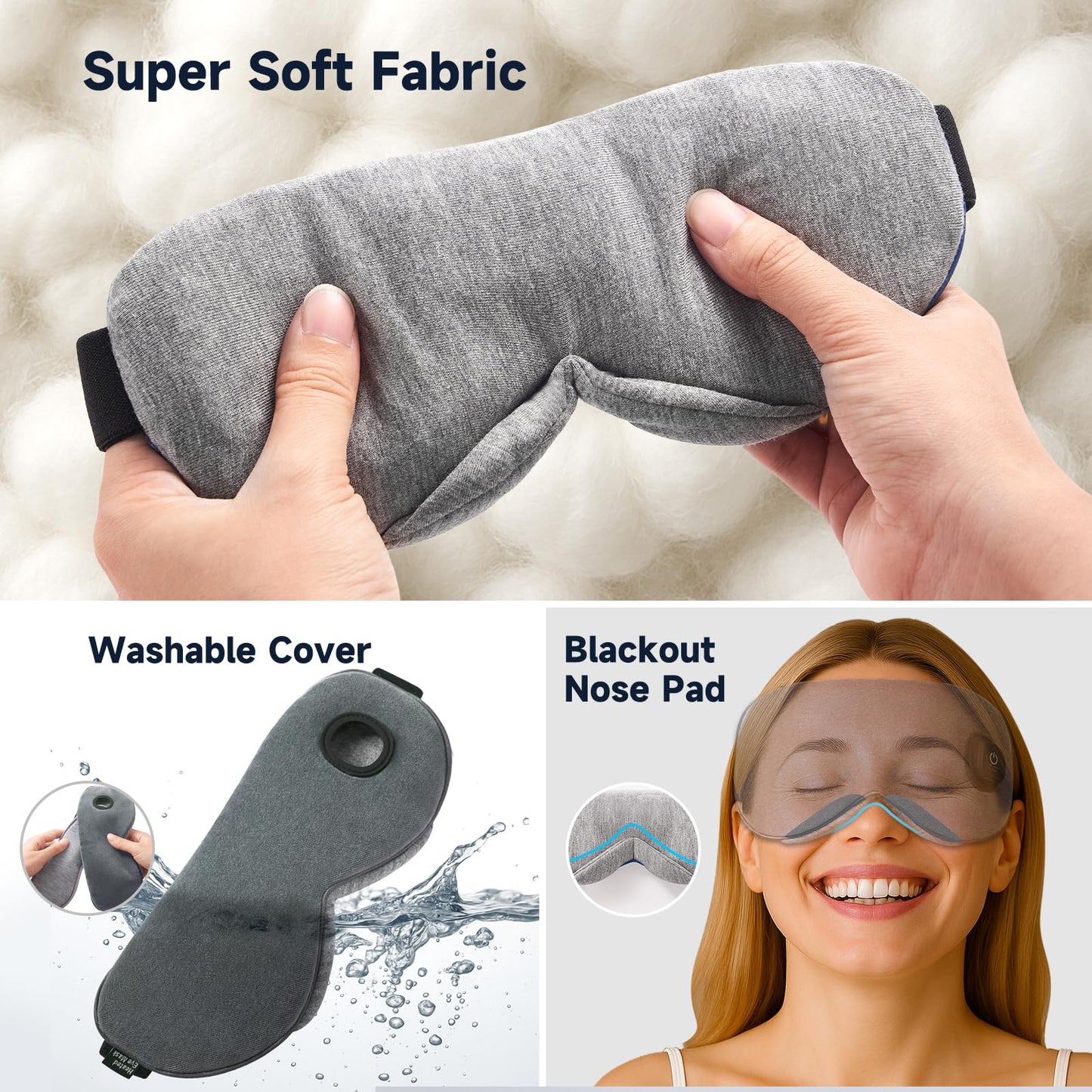 Ezona Cotton Cordless Heated Eye Mask, 2000mAh Warm Eye Compress Mask for Dry Eyes, Washable Eye Heating Pad for Travel, MGD,Blepharitis, Sinus Migraine with 10W Charger（Gray）