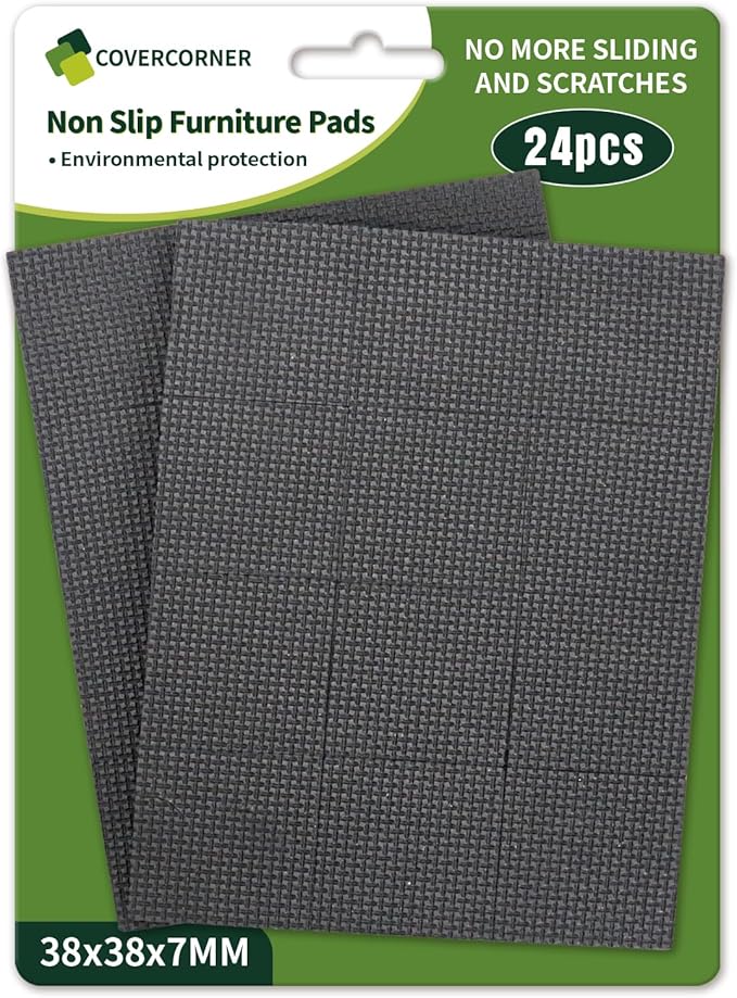 COVERCORNER Non Slip Furniture Pads 24 PCS 1 1/2'' Square - Anti Slip Furniture Pads - Self Adhesive Rubber Feet Furniture Feet - Chair Leg Floor Protectors - Keep Furniture in Place