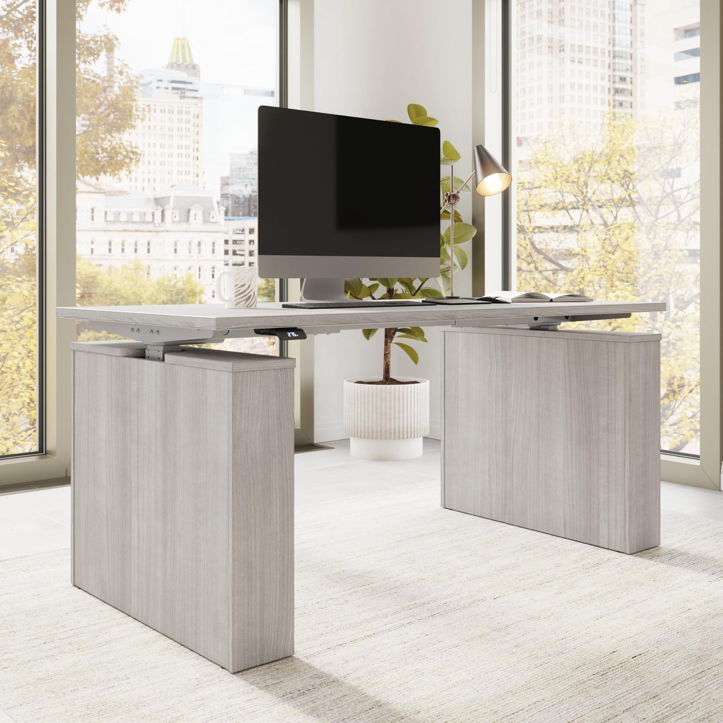 Bush Business Furniture 60-inch Electric Height Adjustable Standing Desk, Ergonomic Sit-Stand Computer Table for Home and Professional Office, Stratus Collection, Platinum Gray with Metallic Gray Base